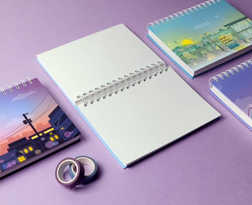 Aesthetic Spiral Sketchbook, Hardcover Unlined Drawing Notebook, Night