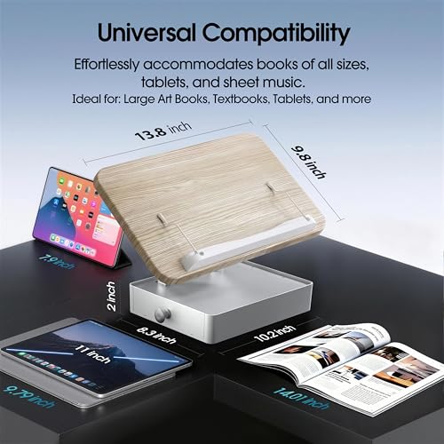 Book Stand with Storage Drawer, Heavy-Duty Adjustable Wooden Reading Stand - color: White Ash Effect, size: 9.8" x 13.8"