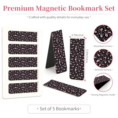 5 Pieces Magnetic Bookmarks, Cute Magnet Bookmark Clips, Colorful Page Markers for Books, Reading Supplies for Book Lovers, Women and Men Glitter Pink Black Leopard - color: Glitter Pink Black Leopard