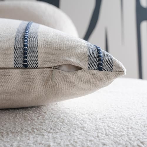 Cethom Boho Lumbar Pillow Covers 14x36 Long, Pack of 1, Navy Blue Striped Decorative Body Pillowcase for Couch Bed, Textured Farmhouse Accent Cushion Covers for Living Room Bedroom Sofa Home Decor - color: Navy Blue, size: 36" x 14" (Pack of 1)