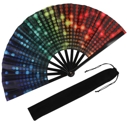 Large Folding Hand Rave Fan for Men/Women, Popping Fan for Line Dancing, Decorative Folding Hand Fan for Boots On The Ground, Festival, Gift, Home Decorations(Neon Light) - color: Neon Light