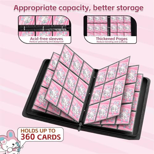 Pink Card Binder for Girls, Cute 9-Pocket Trading Card Binder - color: PINK, size: Large