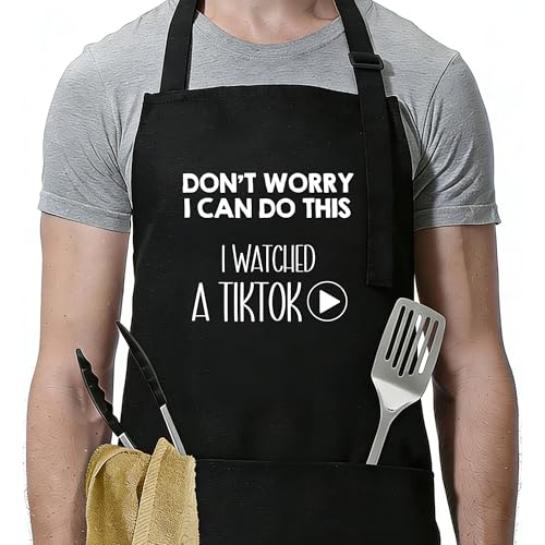 Funny Apron for Men Women,Humorous Kitchen Apron- Grilling Cooking BBQ Accessories, Gift for Dad Husband - color: Don't Worry I Can Do This I Watched a Tiktok