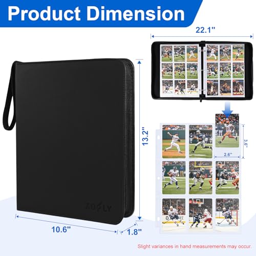 50 Pack 9 Pocket Card Binder, 3 Ring Premium Zip Trading Card Binder, 900 Large Capacity Top Loading Card Storage Album, PU Card Collection Binder for TCG, MTG, Baseball Hockey Sport Cards, Black - color: Black