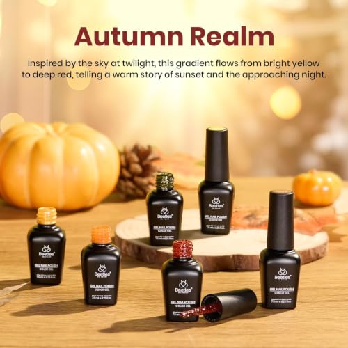 Beetles Fall Gel Nail Polish Set, Yellow Orange Burgundy Green Glitter - color: A - Mixed Finishes | Golden Autumn Realm