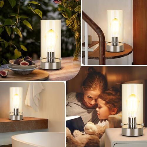 Table Lamp for bedroom, Modern Glass Lamp Bedside Lamps for Night stands - color: Chrome-Clear