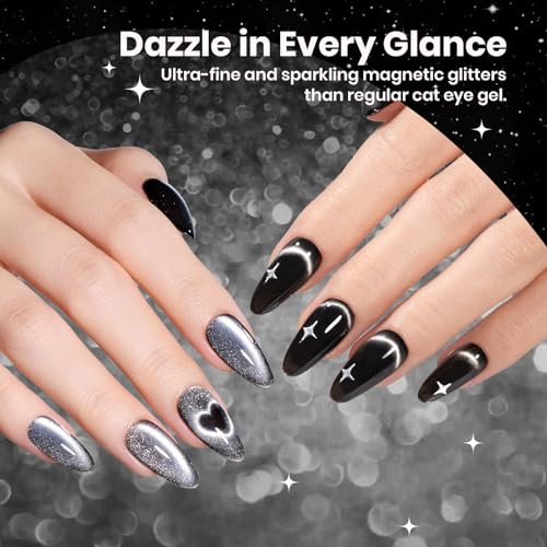 Beetles White Black Gel Polish Set, 6 Colors Fall Silver Cat Eye - color: A - Mixed Finishes | | Twilight Gleam