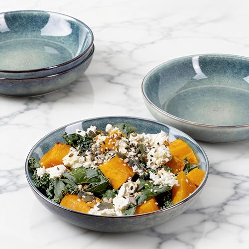 AmorArc 8.5’’ Ceramic Pasta Bowls Set of 4, 36oz Large Stoneware Bowls Set - color: Ceylon Blue, size: Set of 4