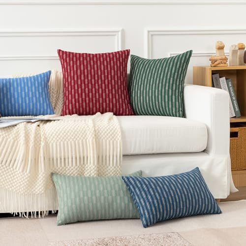 Kevin Textile Valentines Wine Red Lumbar Pillow Covers 12 x 20 Set of 2 Farmhouse Boho Woven Texture Linen Pillow Covers for Sofa Couch Living Room Bedroom Farmhouse Décor for The Home - color: A-wine Red, size: 20" x 12" (Pack of 2)