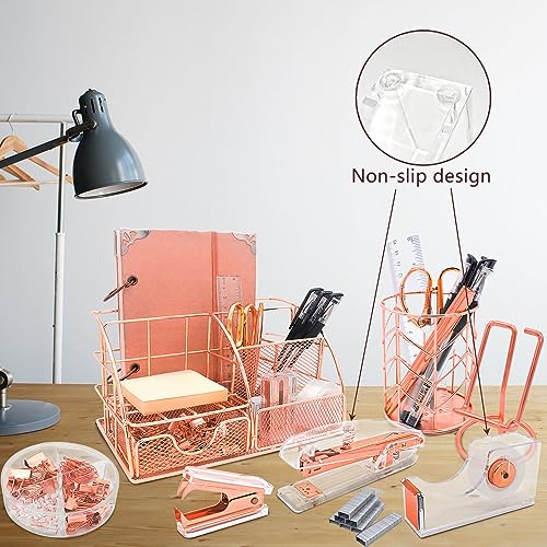 Rose Gold 13PCS Office Desk Organizers Supplies and Accessories - color: Rose Gold