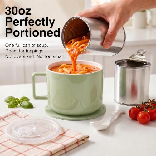 Ceramic Soup Bowls with Handles & Lids, Set of 2 with Spoons & Trivets, 30oz Large Soup Mugs, Oven Safe Bowls for Soup, Ramen, Oatmeal & Cereal, Microwave & Dishwasher Safe, Green - color: Green
