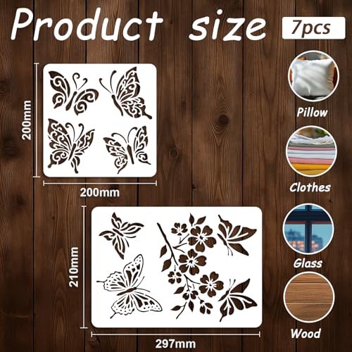 7Pcs Butterfly Hummingbird Stencil PET Painting Templates Inlay Border Stencils for Furniture Dragonfly Reusable DIY Craft for Wall Wood Fabric Canvas Paper Home Decor, 7.87inch, 11.7inch - color: insect