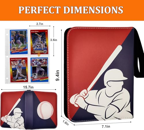 Baseball Card Binder 440 Pockets, 55 Sleeves Large Baseball Binder 3 Ring Zipper Trading Cards Holder 4 Pocket, Sport Card Collection Folder Book Storage Organizer, Album Case Protector Collector Gift - color: Red-Blue, size: 440 Pockets