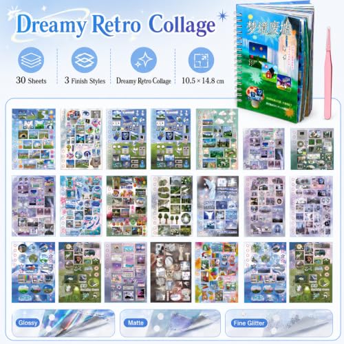 30 Sheets Dreamcore Japanese Sticker Book,Retro Sticker Book,Nature Sceneery Scrapbook Stickers for Journaling,DIY Crafts Decoration - color: Dreamland