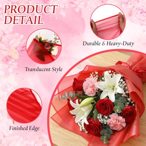 Ctosree 240 Sheets Flower Wrapping Paper, 22.8 x 22.8 Waterproof Wrapping Paper Bouquet Korean Floral Wraps Florist Supplies Packaging Papers for Wedding Bridal Shower Birthday Gift DIY(Red) - color: red