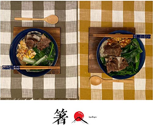 Bamboo Chopsticks Set, Japanese Reusable Wooden Chopsticks with Traditional Pattern Designs, Non Slip Tips Dishwasher Safe Asian Chopsticks for Sushi Ramen Noodles Rice Dining (2, Blue Print) - color: Blue Print