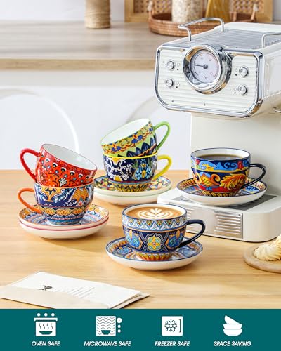 vancasso 8oz Bohemian Porcelain Cappuccino Cups, 6-Piece Set, Lead-free