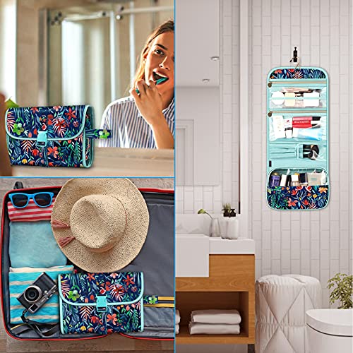 FINTIE Portable Toiletry Cosmetic Travel Bag Hanging Makeup Organizer - color: Jungle Night