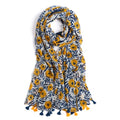 QIUTIMIY Scarf for Women Lightweight Soft Floral Leopard Printed Scarves Fall Winter Fashion Shawl Wrap with Fringe - color: Flower-yellow Blue