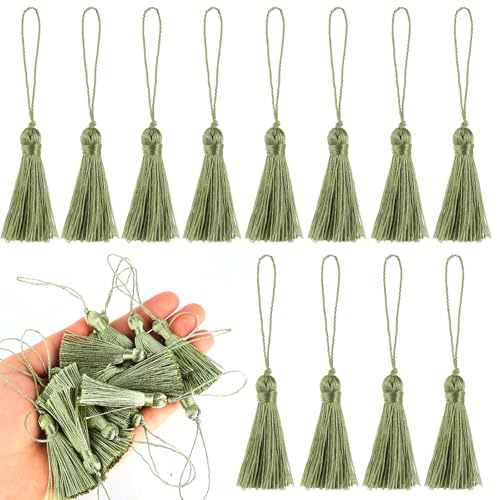 BEL AVENIR 45 pcs Mini Bookmark Tassels 3.75inch Silky Key Tassel-Green - color: Green