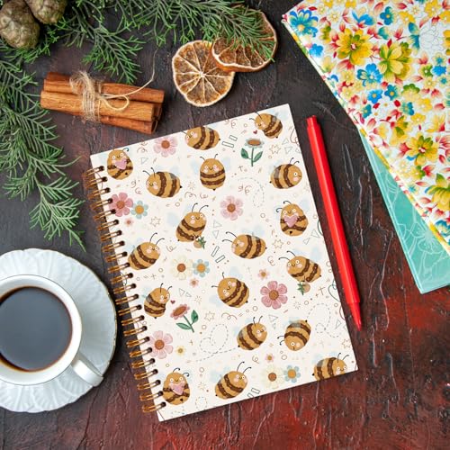 JXREQ Cute Bumble Bee Floral Notebook Botanical Journal Notebooks for Note Taking, Bee Lovers Gifts Journal for Women, Girly Office Supplies, Aesthetic Insect Spiral Notebooks 5.5x8.3 - color: Bee 1