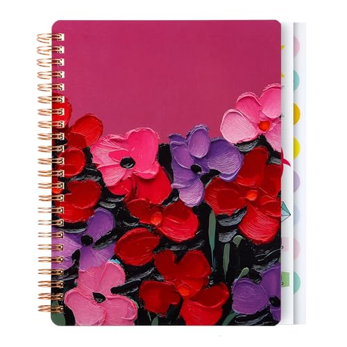 Spiral Notebook for Women, 8.25" x 6.25" Journal with Durable Hardcover and 160 Lined Pages with Large Pockets - Perfect to Stay Organized and Boost Productivity at Work or School (flowers-M) - color: flowers-M