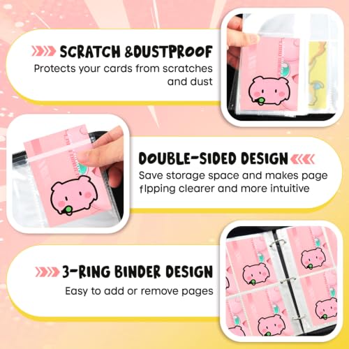 400 Cards Capacity Trading Card Binder, Card Holder with 50 Removable Sleeves, Double Sided 8-Pocket Pages Zipper Album with Wrist Strap for TCG, Sports & Game Cards, Gift for Boys and Girls - color: Light Pink