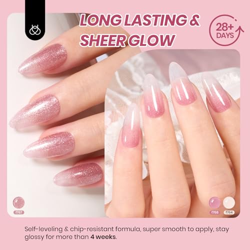 Beetles Pink Gel Nail Polish Set, 6 Colors Jelly Gel Polish Kit - color: A - Sheer | Pink | Faded Rose