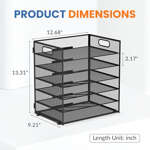 Daltack 6-Tier Paper Organizer for Desk with Handle, Black - color: Black