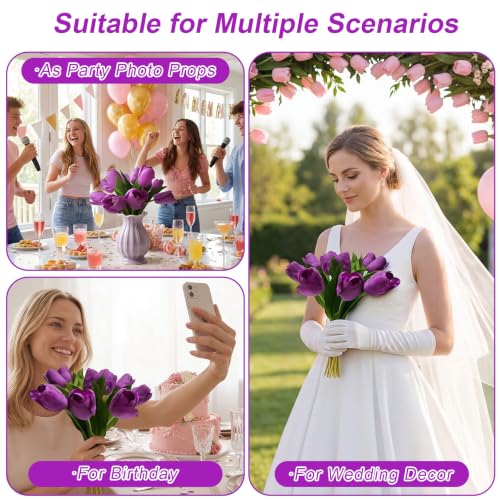10 Stems 14 Inch Tulips Artificial Flowers Realistic Faux Flowers - color: Purple