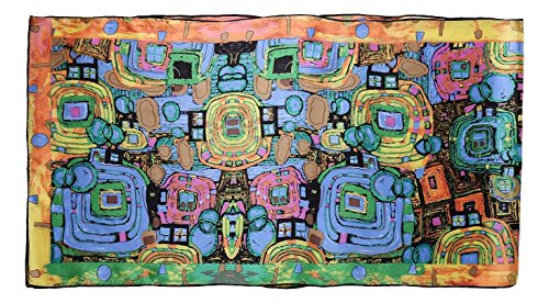 JWSilk Long Charmeuse Silk Scarf Classic Art Print - color: Turquoise