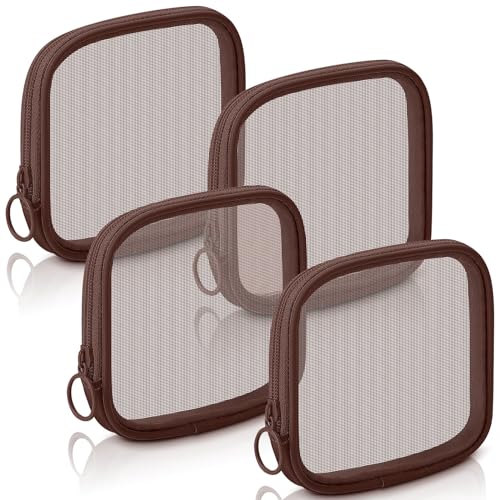 Weewooday 4Pcs Mesh Makeup Bag, Brown, Small, Classic - color: Brown, size: Small, style: Classic