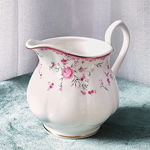 fanquare Vintage Porcelain Tea Set for Women Tea Party, Cup and Saucer Set for 6, Wedding Floral Teapot Set for Adults, Pink Rose - color: Pink