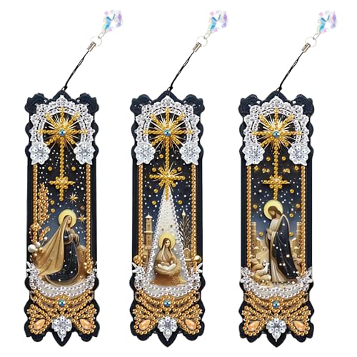 Tontut 3pcs Diamond Art Painting Kit Bookmarks, Jesus Exquisite Universal DIY Bookmarks, Lightweight and Durable, Suitable for Reading Lovers - color: Jesus