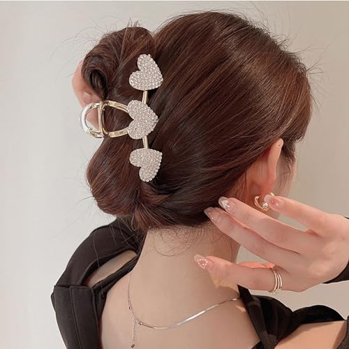 Pearls Heart Hair Clips Valentines Day Hair Accessories for Women Girls Rhinestones Gold Metal Hair Claw Clips Shiny Hearts Hairpins Strong Hold Hair Clip for Thick or Thin Hair Decoration 1 Pcs - color: B