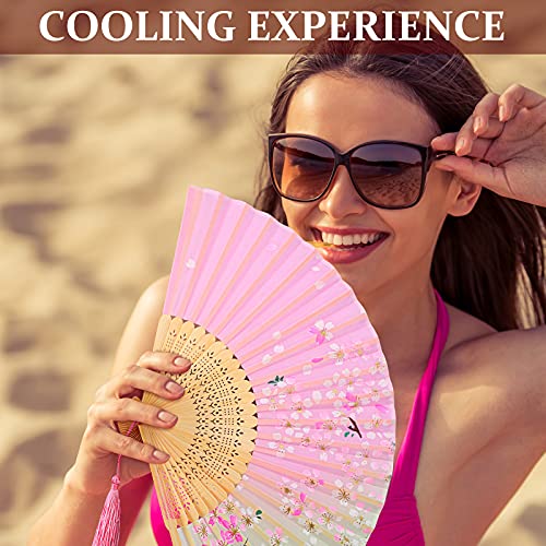 Zonon 4 Pack Hand Held Folding Fans for Women Silk,Lively - style: Lively
