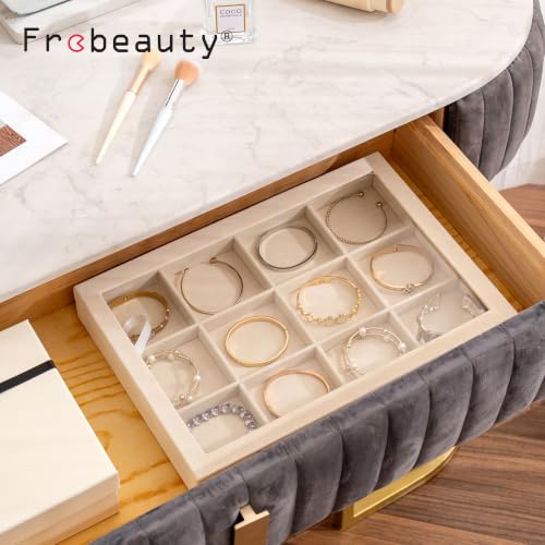 Frebeauty 12 Grid Bracelet Holder Box,Velvet Jewelry Tray with Clear Lid - color: Beige, size: 12 Grid