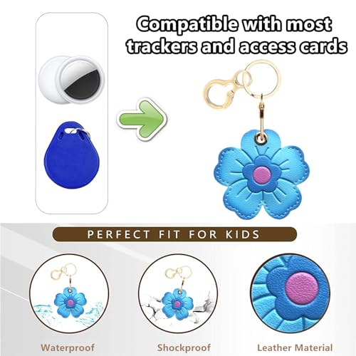BORKUANA PU Leather Keychain Holder Protective Case Compatible with AirTag - color: Blue Flower