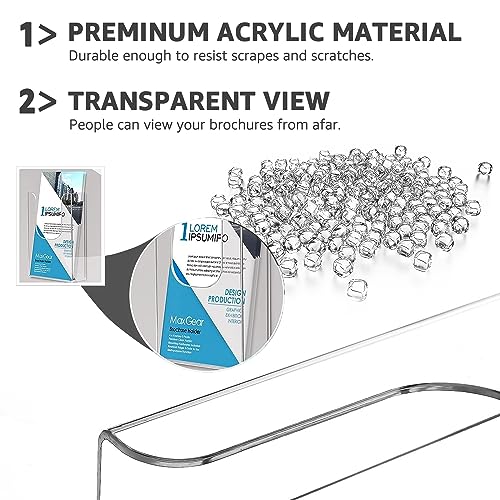 MaxGear Acrylic Brochure Holder Wall Mount, 4 Inch Wide, 3 Pack - size: 4"x9"