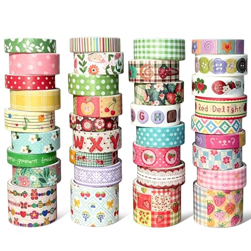 Washi Tape Set - 35 Rolls 2M Per Roll Strawberry Pastel Cute Scrapbook Tape - color: Colorful Strawberry Farm