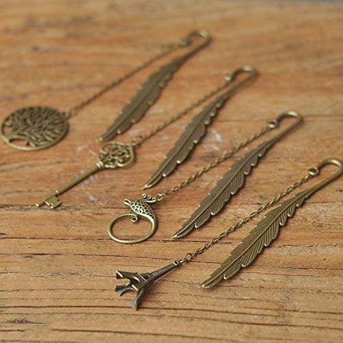 Vintage Feather Shape Metal Bookmark Page Markers Student Reading Pagination Mark Book Clip with Pendant for Travel Readers, Literature Fans,Bookworm Gifts (Silver-Key) - color: Silver-key