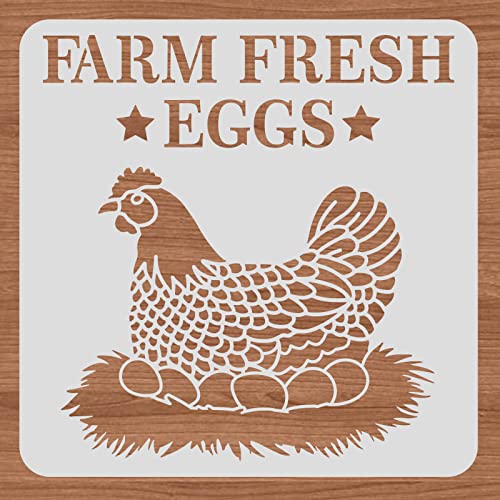 BENECREAT 12x12inch Hen Pattern Plastic Painting Stencils, Farm Fresh Eggs Large Reusable Stencil Template for Painting on Scrapbook Fabric Tiles Floor Wood - color: Hen