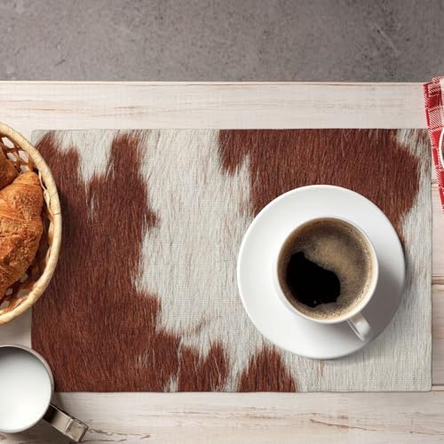 Cowhide Animal Skin Placemats Washable Table Placemat Set of 4 - color: White Brown, size: Set of 4