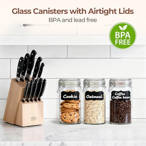 ComSaf Glass Pantry Jars with Airtight Lids 34 oz 3 Pack Coffee Canisters - size: 34 fl oz x 3