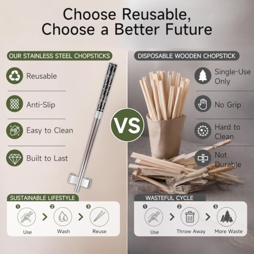 JEETEE Metal Chopsticks, 2 Pairs Stainless Steel with Holder - color: Gray