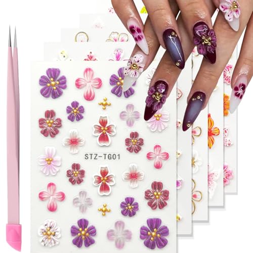 Flower Nail Stickers for Nail Art Golden Line Nail Decals for Women - color: Colorful-19
