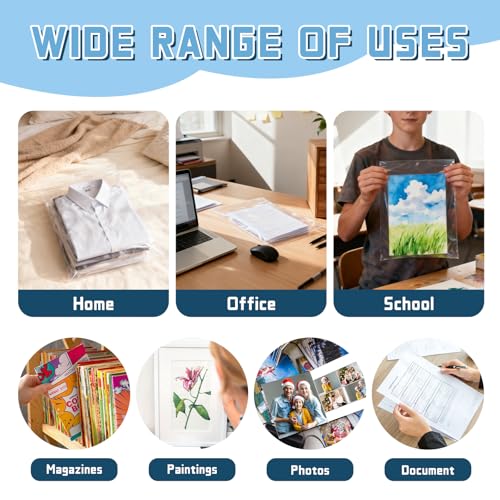 VOKOY 50 Pack 9 3/8 x 12 2/5 inches Crystal Clear Sleeves Storage Bags, Self Sealing Cellophane Bags Magazine Sleeves Protectors for 9x12 Photo Mats Art Prints Drawings - size: 9 x 12 Inch, style: 50 Pack