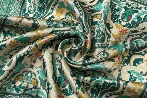 100% Mulberry Silk Scarf - 21" Square Lightweight Neckerchief, Gift Packed - color: Green-totem