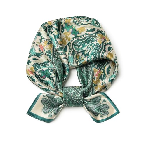 100% Mulberry Silk Scarf - 21" Square Lightweight Neckerchief, Gift Packed - color: Green-totem