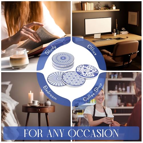 Patelai 8 Pcs Vintage Ceramic Coasters Set with Holder, - style: Retro Style